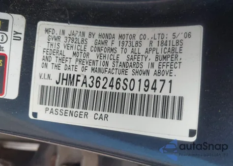 2006 Honda Civic Hybrid z USA, uszkodzony, nr VIN JHMFA36246S019471